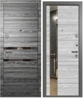 Дверь мет. ОРФЕЙ-611  Вяз каньон вековой графит / Вяз каньон вековой айс, Зеркало (2050*960, правая, RAL 7039, хром)