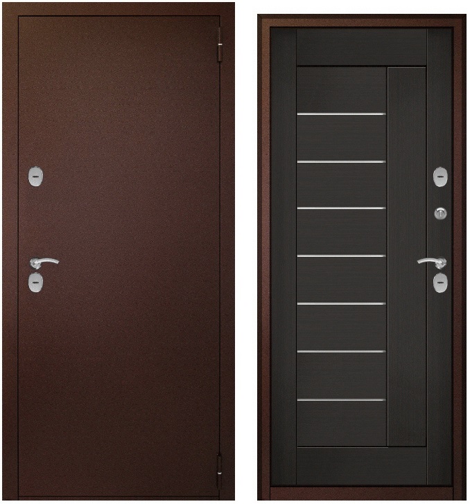 Тульские двери ТЕРМОБОКС Венге (медь,ЦАРГА 22мм+молдинг, ПВХ Венге, 2 петли, ф-ра хром) (2050*960, правая, термо)