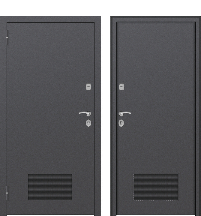 Дверь ДМ-1  RAL 7024, 1900*960, левая, решетка жалюзи 50*30 см, два замка Гардиан, ручка хром, металл 1,4мм, лот н891284