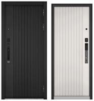 BULDOORS CITY SMART, МДФ черный матовый 10SM-161, МДФ белый софт 10SM-161 (2050*880, правая, нерж. порог, черный муар металлик, черный)