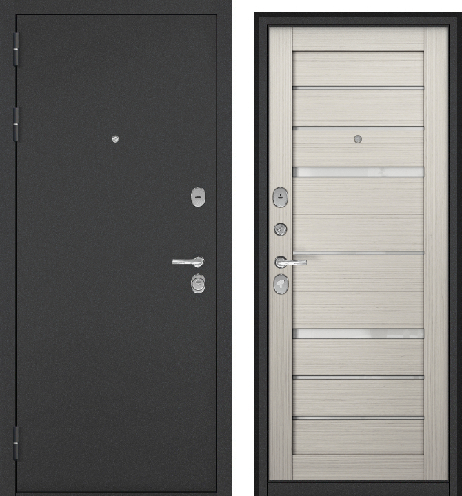 Дверь мет. Агрия Царга 16мм, черный муар, МДФ сандал белый, белое стекло, 2050*960, левая, лот H891634