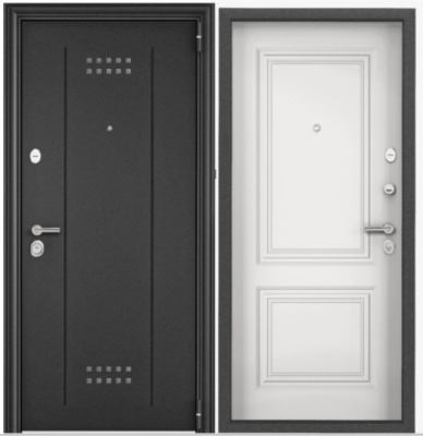 Дверь металл TOREX  DELTA PRO MP (темно-сер букле графит, DL-2, ПВХ Дуб белый матовый, D27, хром кру