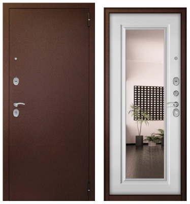 Дверь мет. Беркана NEW Медный антик/МДФ белый матовый, зерк.вставка