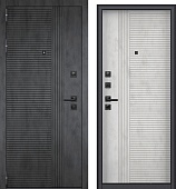 Дверь металл Грейвуд (МДФ бетон урбан индиго/МДФ бетон урбан милк) (2050*960, левая, шагрень 7024, черн.фурн)