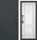 Дверь металл Деспина (шагрень 7016/МДФ белый матовый) (2050*860, левая, черн.фурн)