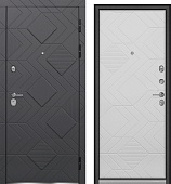 Дверь мет. ФАБИО мдф Силк титан, мдф Силк сноу, хром. (2050*960, R, правая, нержавеющий порог, глазок по центру, Муар звездное небо)