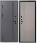 Дверь металл В-17, ПВХ Кашемир графит, ПВХ Кашемир грей, черн.ф-ра (2050*860, R, правая, черный муар)
