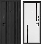 Дверь металл ГТ-42 ( МДФ черная шагрень / МДФ белый матовый ) (2050*960, правая, черный муар, черн.фурн)