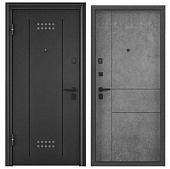 Дверь металл TOREX  DELTA 100 MP,Темно-сер букле графит DL-2, ПВХ Бетон темный D33  (2050*950, L, левая, Броненакладка чер.квадрат, магнит, темно-серый букле графит, черный)