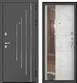 Дверь металл Астерия (МДФ графит софт молдинг/МДФ бетон снежный ЗЕРКАЛО) (2050*860, правая)