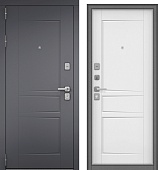 Дверь металл Челси (МДФ силк титан/МДФ белый матовый) (2050*960, левая, серый муар, хром матовый)