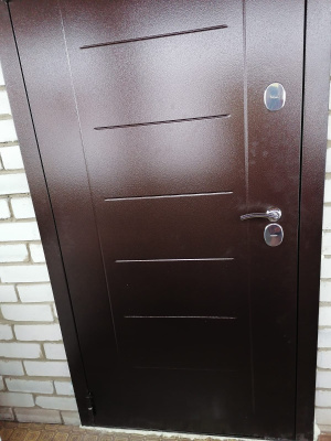 Тульские двери Б35 Термо SIP(медь, тиснение лесенка, МДФ 12мм дуб эко,2петли,1,2мм, хром), 2050*960, левая, лот Н891682