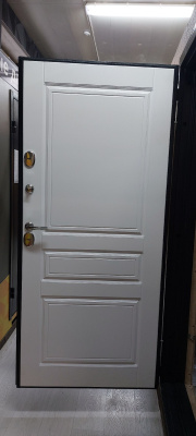 Тульские двери Б  45 Термо АРКТИКА 2050*960, левая, черн. букле,нерж декор, МДФ12мм Б-122,ПВХ белая  ЛОТ н891282
