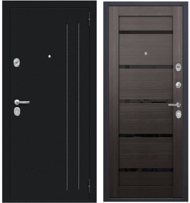 Тульские двери  Б28 ВЕНА  NEW  Ларче шоколад, черн.муар,Царга, черное стекло,два контура,  хром