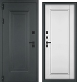 Дверь металл Гемера (ТЕРМО, муар 7016/МДФ белый матовый) (2050*860, левая, черн.фурн)