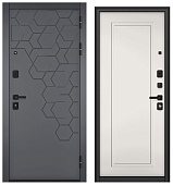 BULDOORS TRUST MASS, МДФ оскуро 9S-184, МДФ эмаль белоснежная 9SD-0 (2050*860, правая, черный муар металлик, черн.фурн)