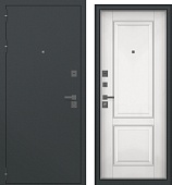 Дверь металл Деспина (шагрень 7016/МДФ белый матовый) (2050*960, левая, графит фурн.)