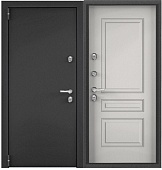 Дверь металл ТОРЭКС СНЕГИРЬ ПРО MP, т-сер букле графит, ПВХ Бьянко, С60-С3, хром, НАКЛ (2050*880, L, левая, термо)