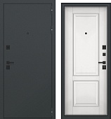 Дверь металл Деспина (шагрень 7016/МДФ белый матовый) (2050*960, правая, черн.фурн)